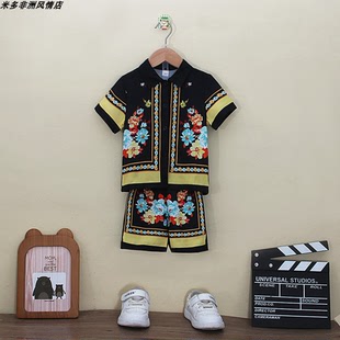 African clothes非洲男童欧美夏季短袖衬衫+短裤/两件套童装 ins