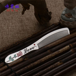 诗霓娅银梳子999纯手工长把足银保健刮痧发梳雪花银首饰送女朋景