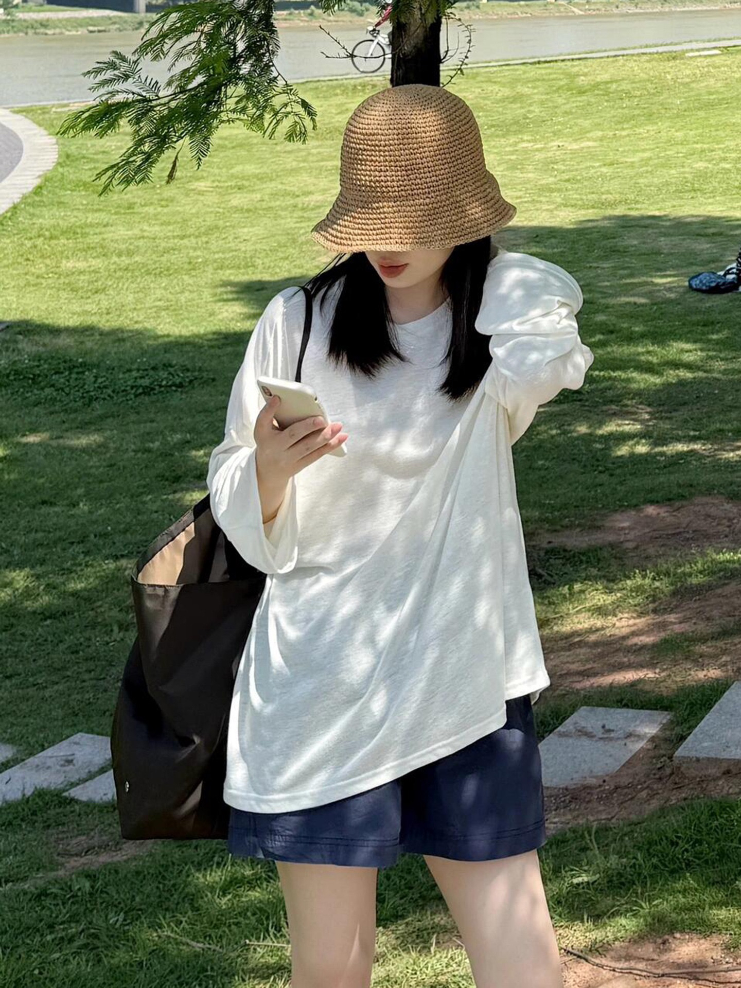 2025夏季新款宽松bf慵懒风长袖t恤女莱塞尔雪花棉显瘦上衣ins潮