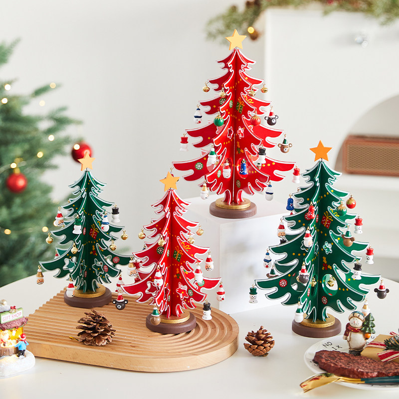圣诞节装饰品木质立体圣诞树摆件