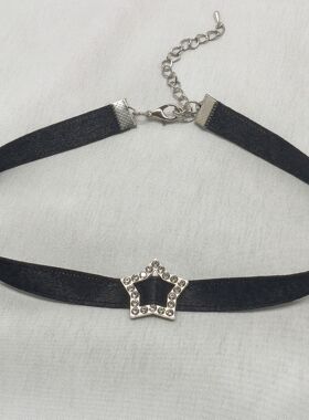 欧美跨境水钻choker 优雅气质带钻星星缎带时尚简约短款项圈锁骨