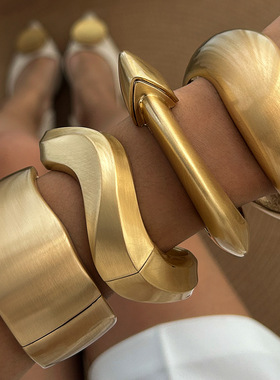 欧美饰品 时尚感不规则合金手镯 轻奢风光面宽版Bracelet套装