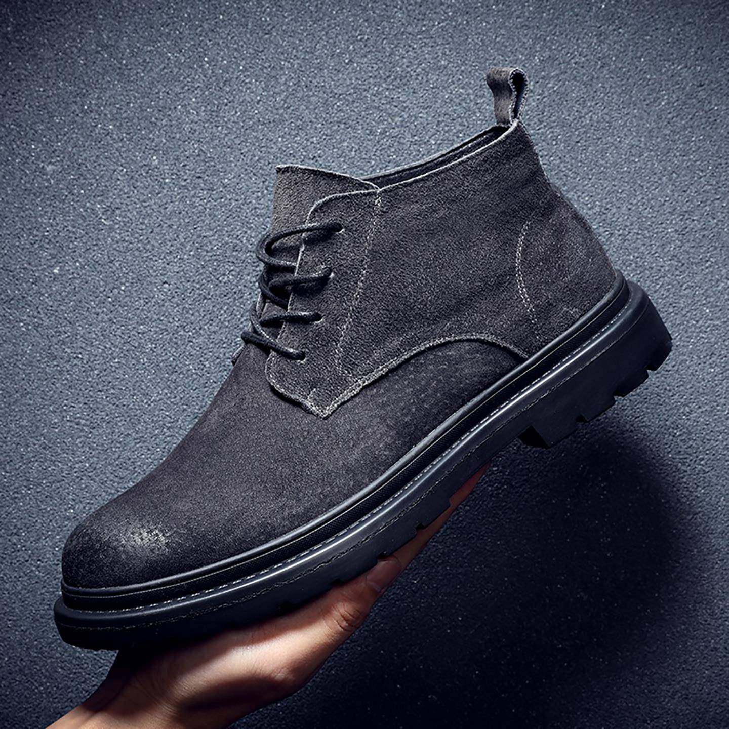 马丁靴男2025新款休闲中低帮短靴男款灰色皮靴英伦风男士工装鞋子