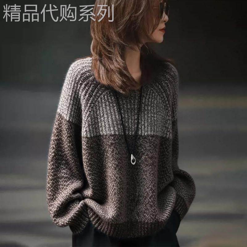 慵懒风套头毛衣女秋冬新款高级感软糯减龄宽松显瘦打底针织衫上衣