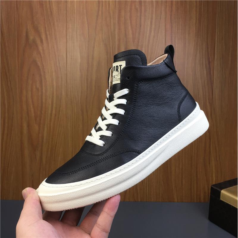 韩国专柜 欧洲站真皮时尚男鞋秋冬新款高帮板鞋韩版百搭休闲鞋