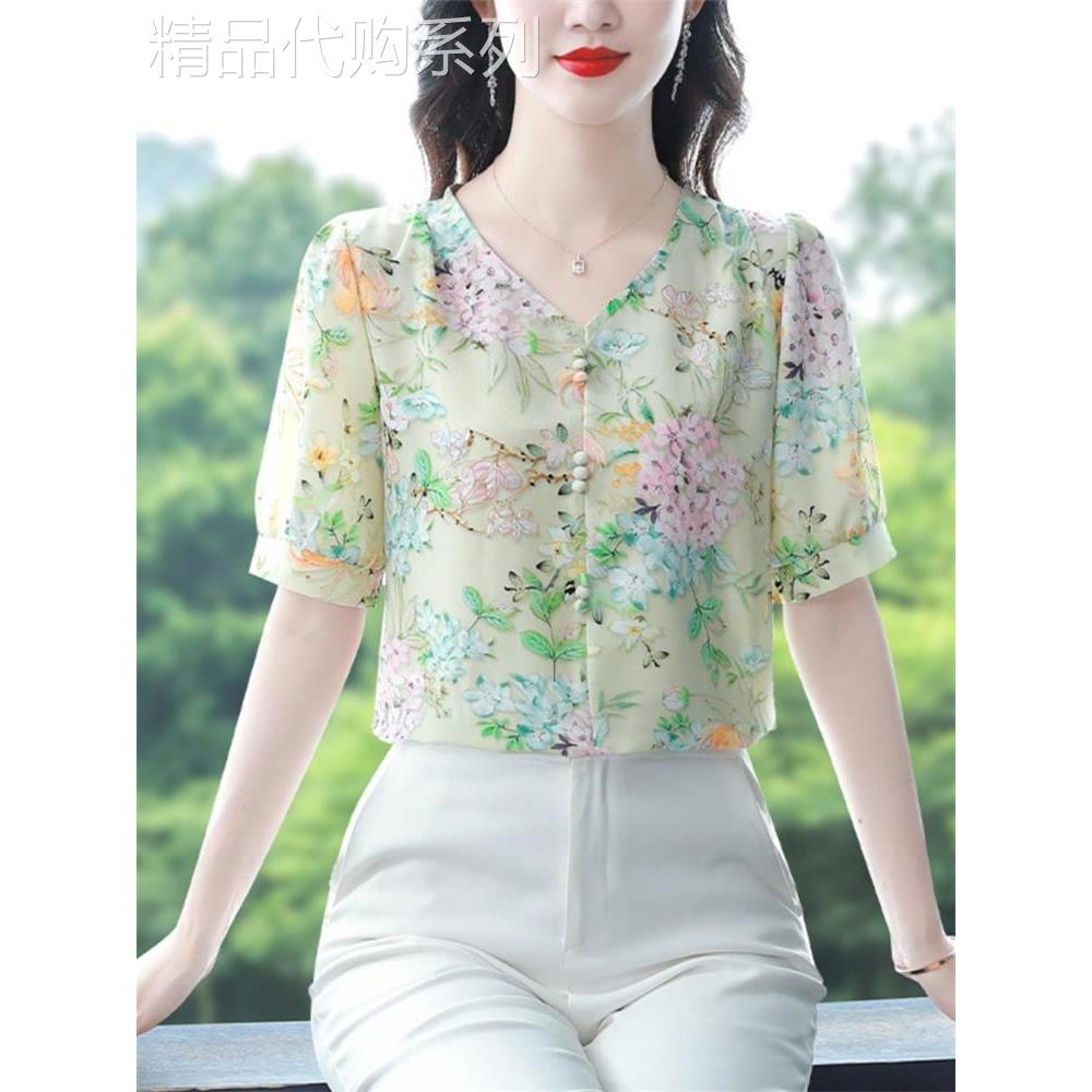 碎花雪纺衫女短袖夏季2025新款洋气时髦宽松减龄通勤显瘦别致上衣