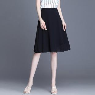 2024夏新款 a字雪纺短裙女薄款 高腰显瘦小个子垂感黑色气质半身裙