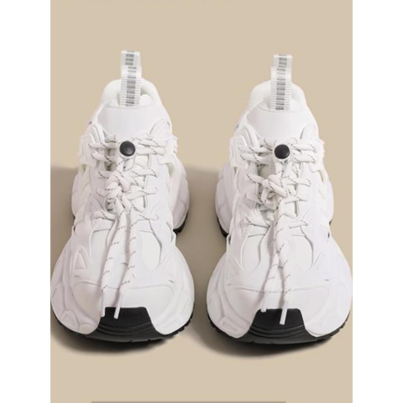 2025秋季新款厚底老爹鞋女小白鞋春秋白色加绒增高重工港风运动鞋