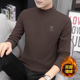 MAROLIO~高端双面德绒保暖半高领打底衫男秋冬季加绒加厚百搭长袖