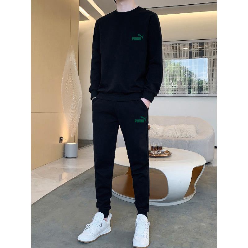 2025新款纯棉休闲运动套装男士潮流圆领卫衣帅气加绒男装搭配一套