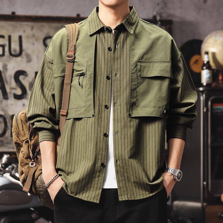 Madness Mdns Wruei美式潮牌2025秋季覆古条纹衬衫上衣衬衣外套男