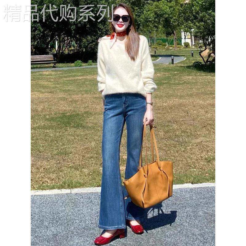 复古蓝微喇牛仔裤女2026春秋新款高腰显瘦弹力女士修身喇叭裤子