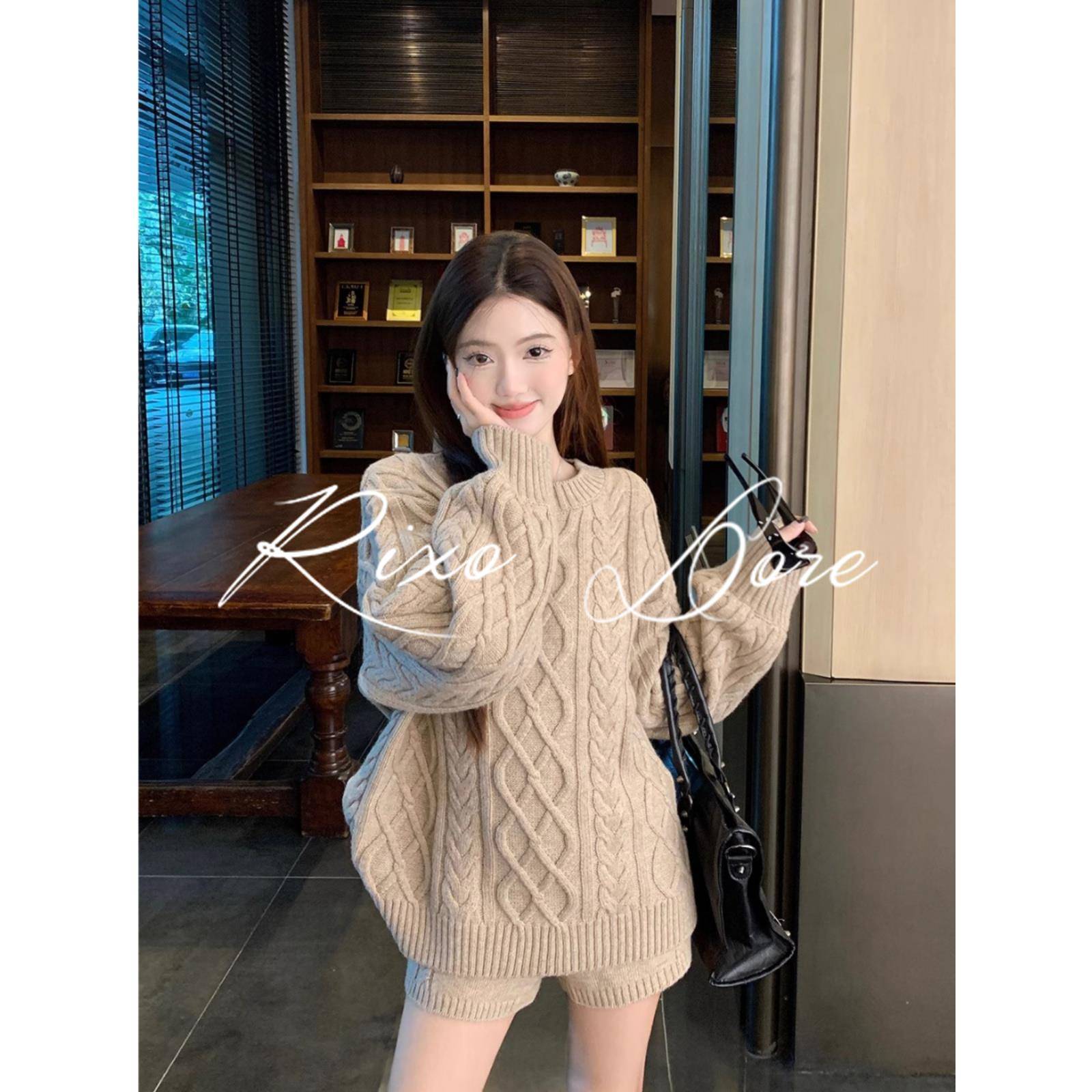 RIXO DORE法式覆古加厚圆领麻花毛衣女宽松软糯高级感套头针织衫