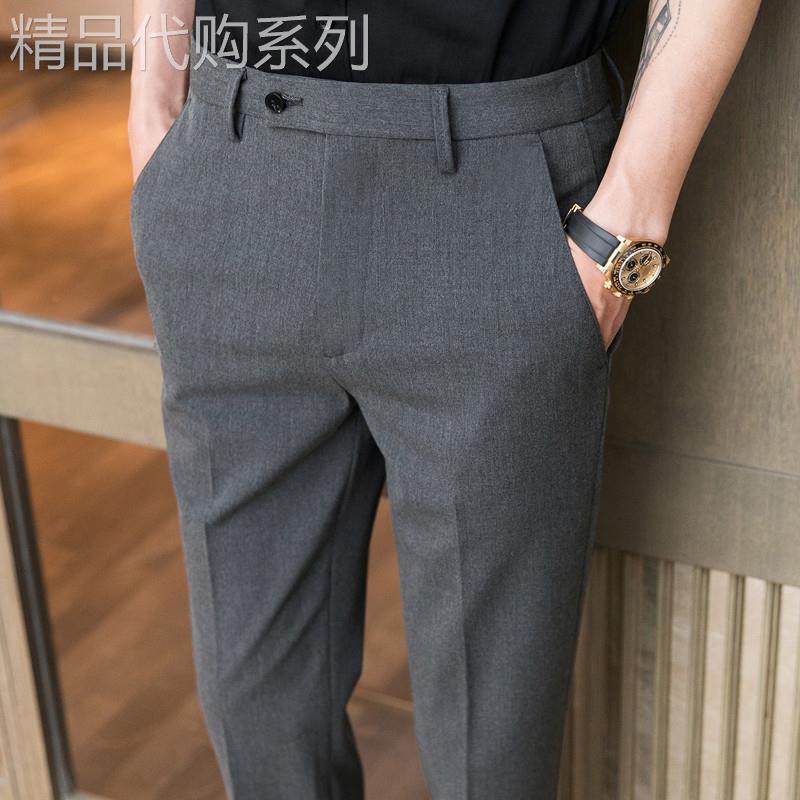 轻奢商务灰色休闲裤男士2025春秋修身小脚裤九分西装裤英伦直筒裤