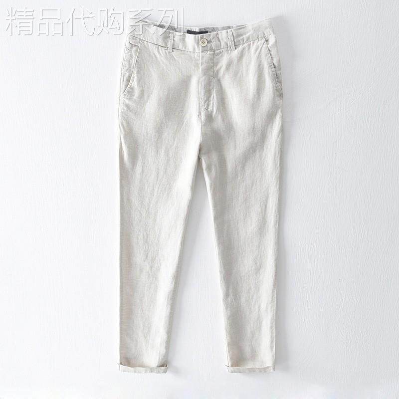 MK亚麻薄款休闲裤男夏季2026新款高级感纯色直筒男士棉麻长裤子