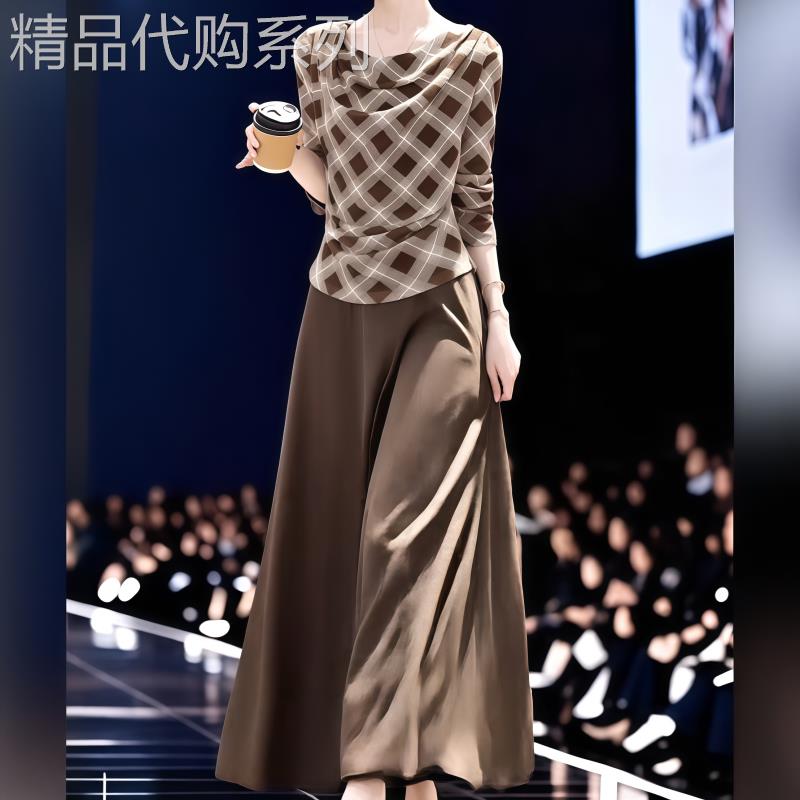 Fashion Master时尚大师垂折领长袖打底上衣搭高腰显瘦休闲半身裙