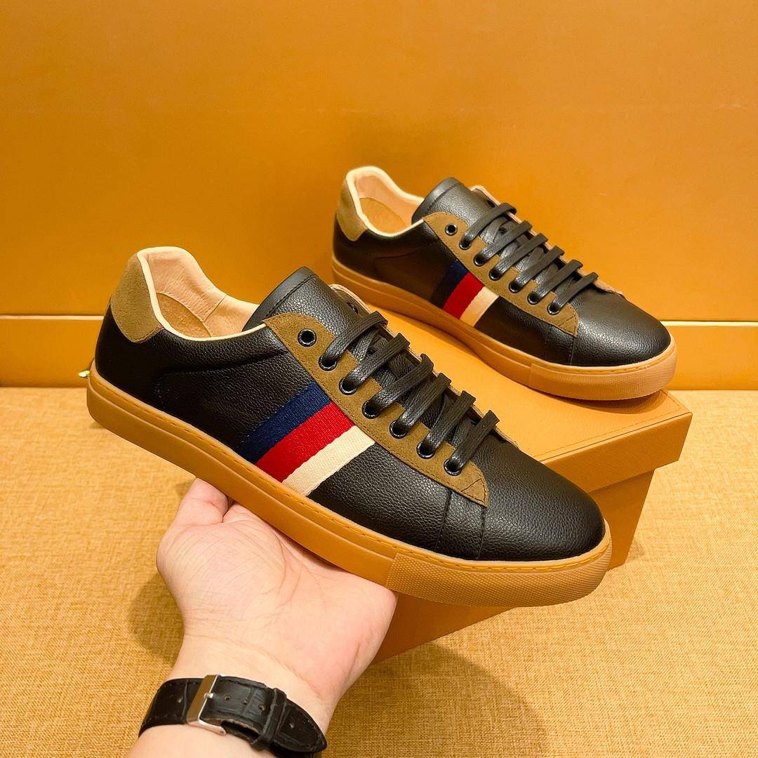 韩国专柜潮牌高端男鞋真皮织带百搭休闲鞋男织带拼接舒适运动板鞋