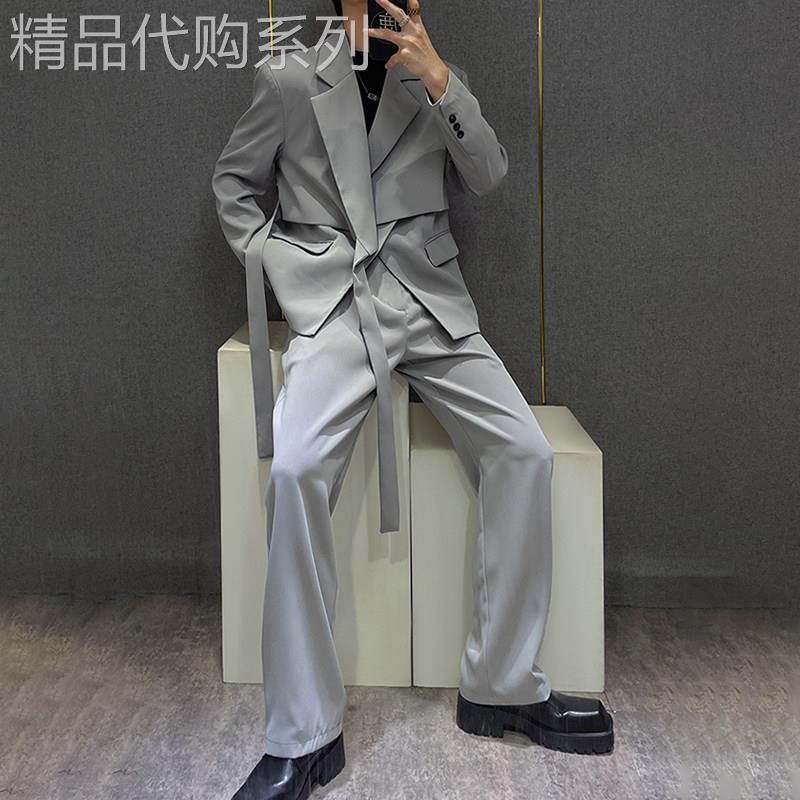 轻奢高级感炸街假两件西装外套男秋季新款宽松休闲西服套装潮