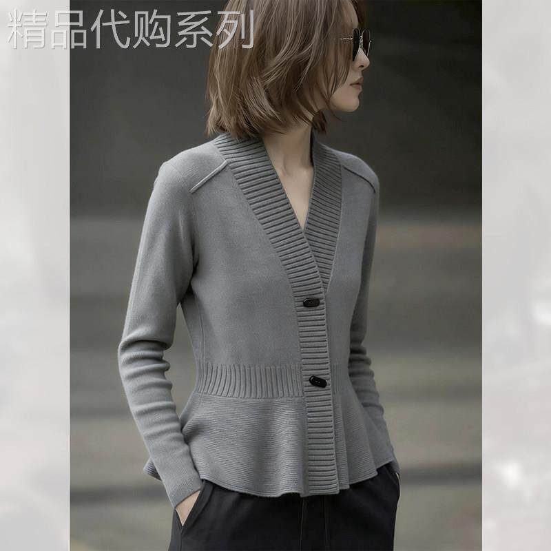 法式百搭收腰V领针织衫女春季2026年新款洋派减龄毛衣轻熟风上衣