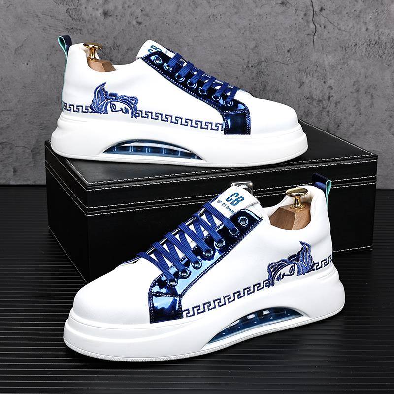 欧洲站内增高小白鞋男潮流真皮刺绣休闲 板鞋韩版潮牌厚底气垫男