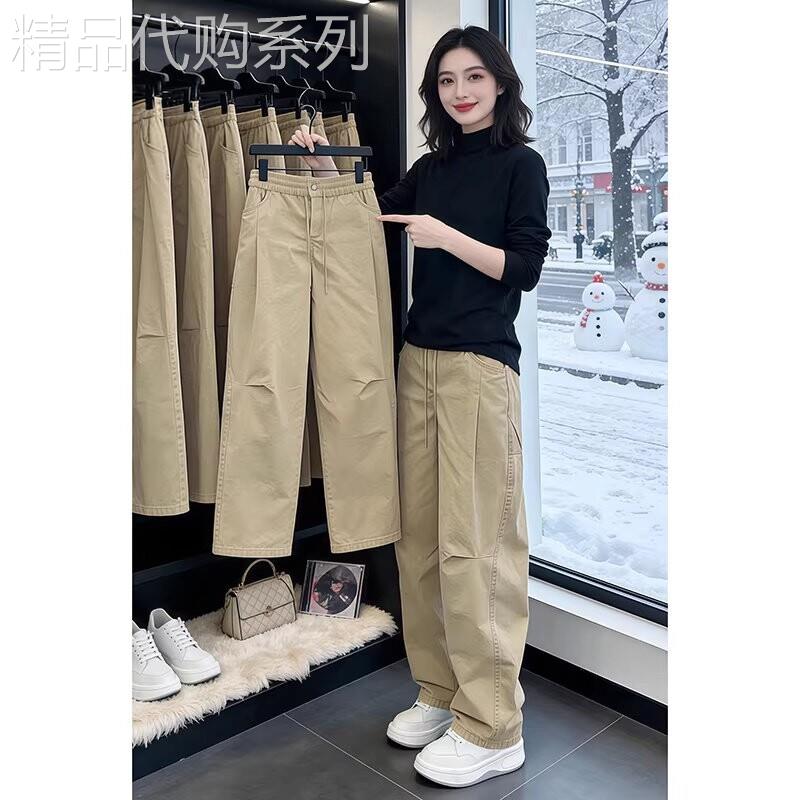 潮牌高级感痞帅卡其色宽松弯刀裤男士春季美式复古窄版工装休闲裤