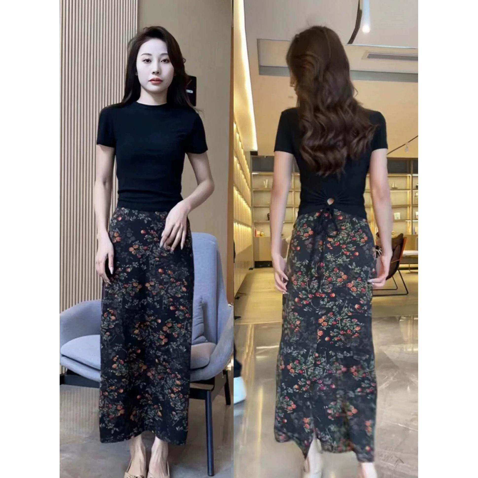 香港夏时尚碎花半身裙女法式开 叉高腰印花超好看显瘦包臂裙两件