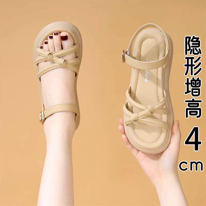 香港真皮厚底凉鞋女夏季2026新款外穿配裙子软底不累脚沙滩罗马鞋