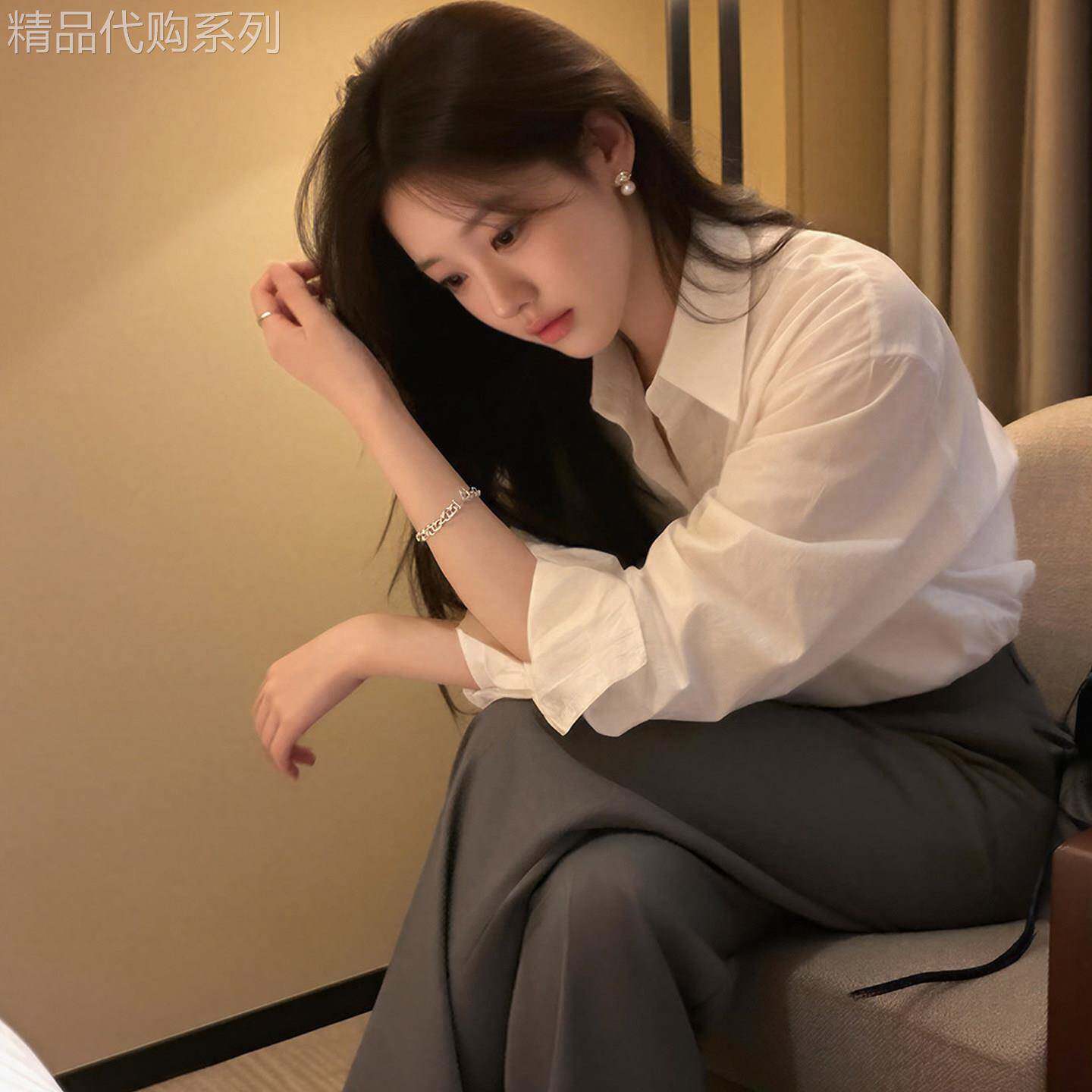 潮牌衬衫高级感轻奢减龄洋气上衣女春秋小个子内搭韩版系休闲衬衣