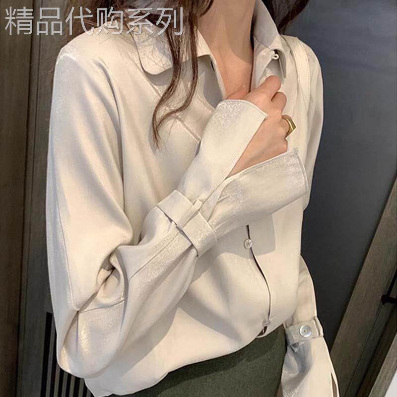 高端缎面白色长袖衬衫女士2026春秋新款复古港味垂感衬衣气质上衣