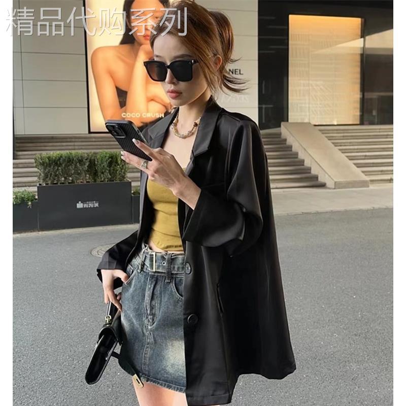 法国Rouje Dsyle 黑色小西装女宽松长袖上衣春秋新款醋酸西服外套