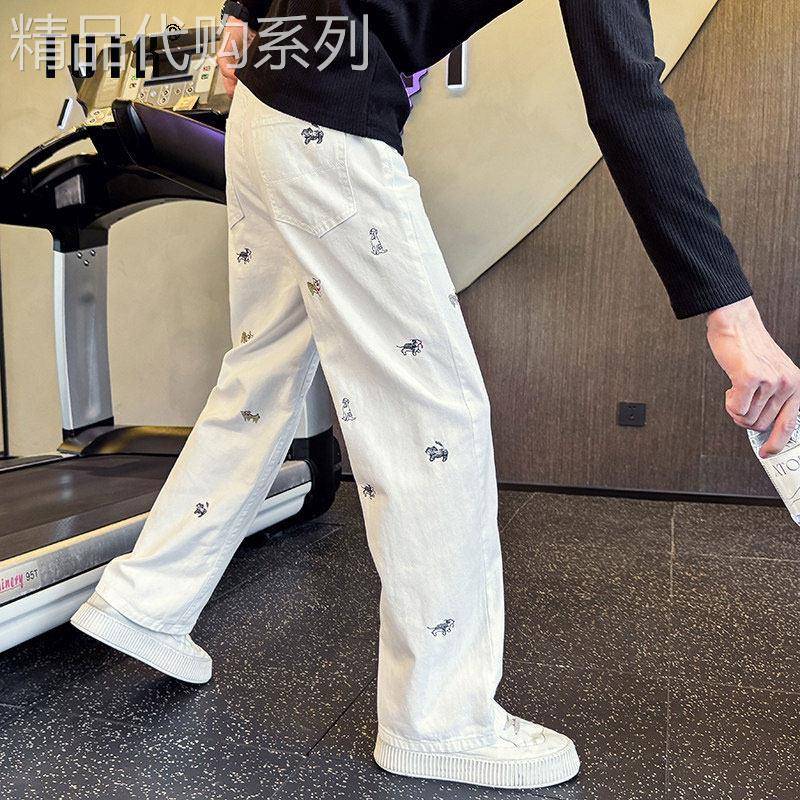 白色牛仔裤男春秋季潮牌宽松痞帅阔腿裤子男士潮流百搭直筒休闲裤