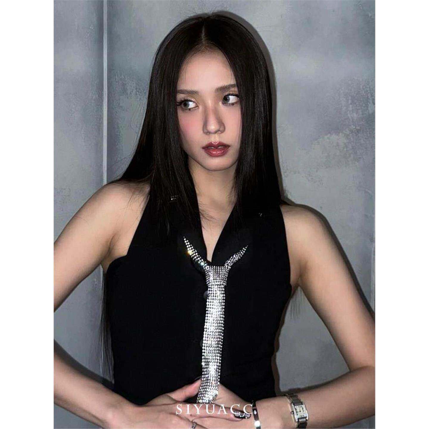 jisoo同款银色金属亮片领带女款choker时尚潮流领巾美式风配饰女