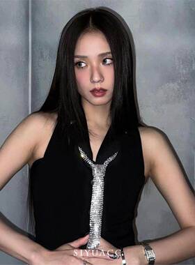 jisoo同款银色金属亮片领带女款choker时尚潮流领巾美式风配饰女