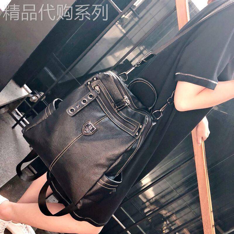香港免税代购新款高级感牛皮双肩包女士百搭真皮大容量背包登山包
