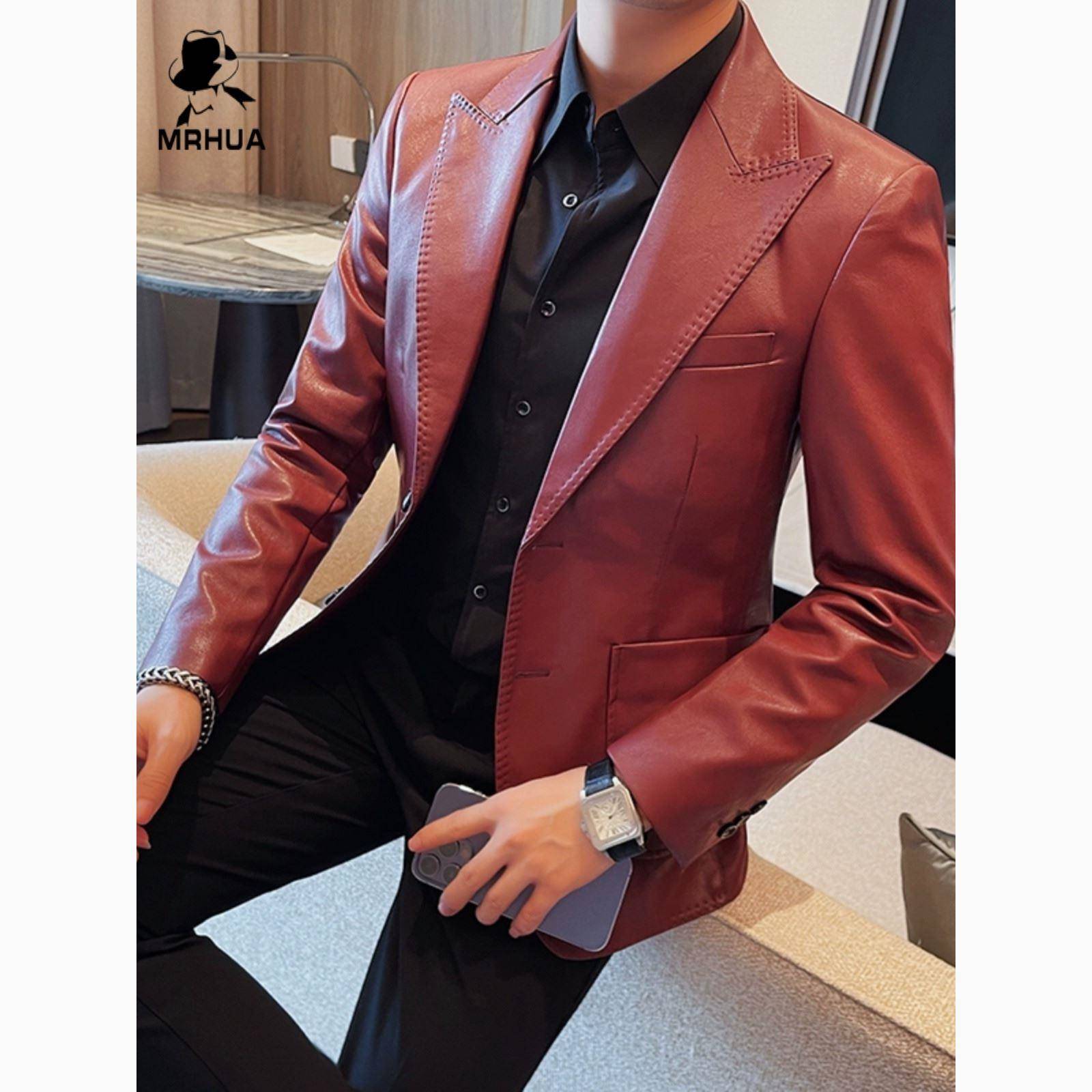 欧洲站男士皮衣西装休闲修身韩版高端痞帅夹克上衣秋冬小西服外套