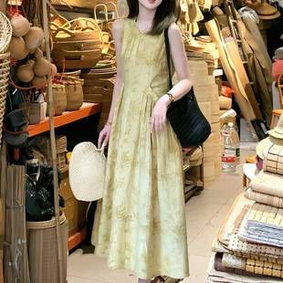 无袖 气质高级感收腰海边度假长裙子 背心碎花连衣裙女2025夏季 新款
