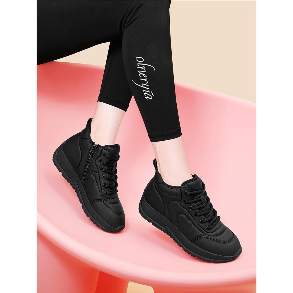 REMNY ZCCI高帮鞋子女2025新款爆款冬加绒厚底内增高运动休闲皮鞋