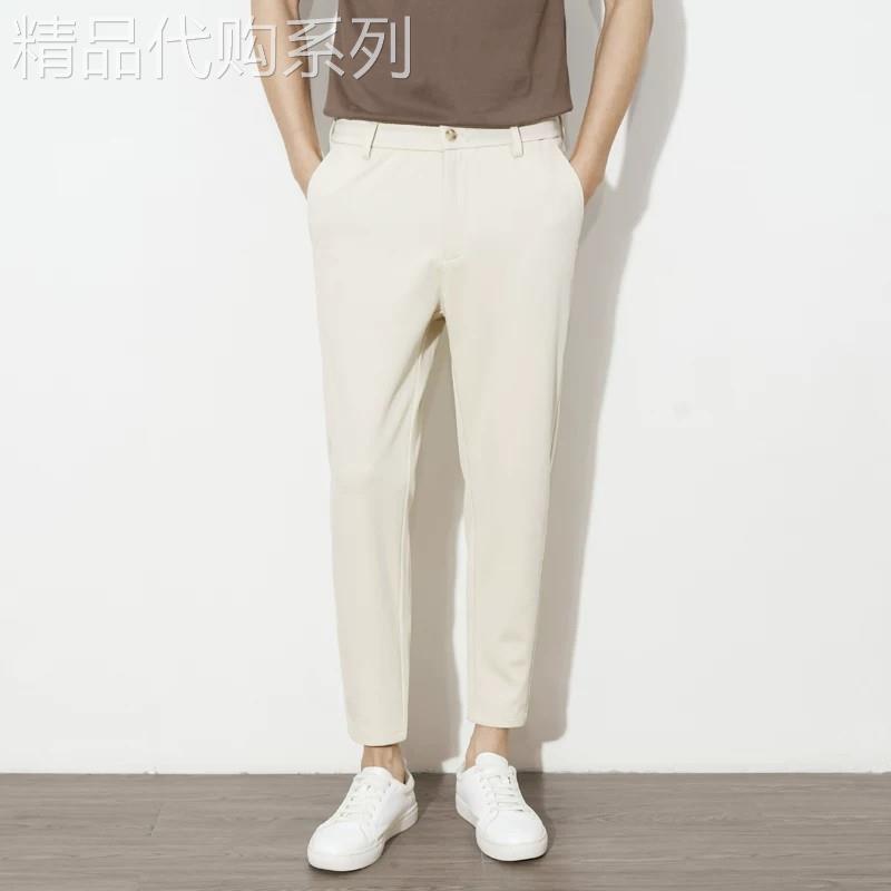 高端男士休闲裤夏季松紧腰修身小脚弹力透气九分卫裤锥形裤子大码