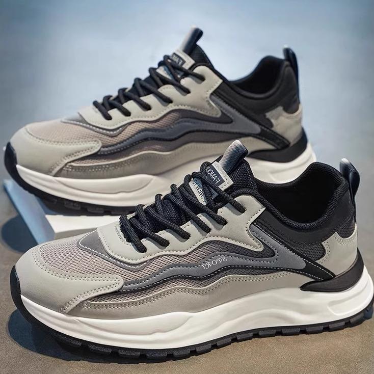 男鞋2025新款秋季透气网面跑步休闲运动男款青少年百搭厚底老爹鞋