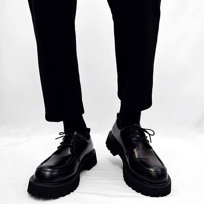 Trendsetters！整型高手立显高挑~复古真皮圆头厚底增高英伦皮鞋