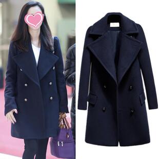 2023秋冬新高圆圆佟丽娅明星同款大衣女中长款大翻领羊绒毛呢外套