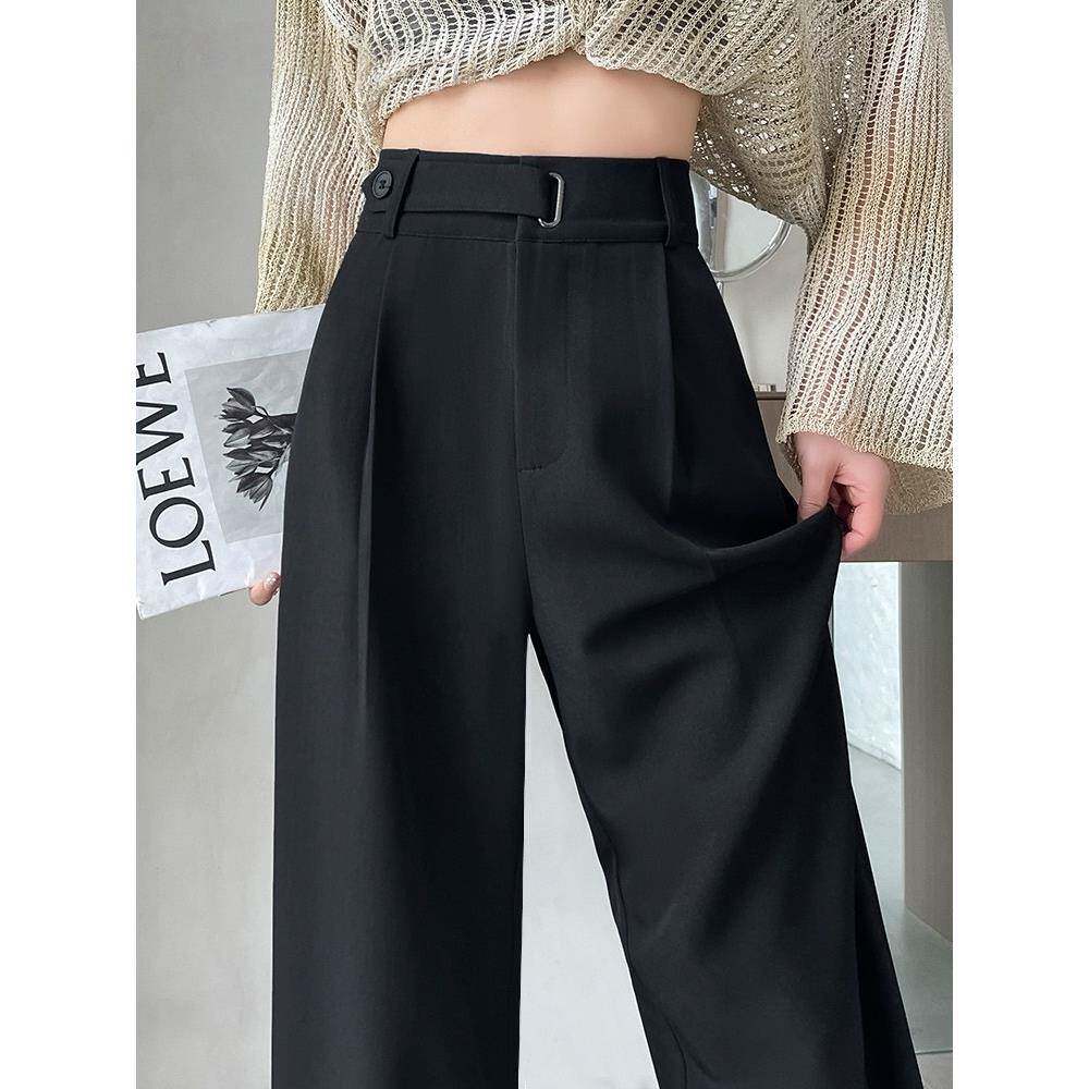 韩国高腰直筒西装裤女士夏季冰丝垂感显瘦秋冬加绒窄版阔腿长裤子
