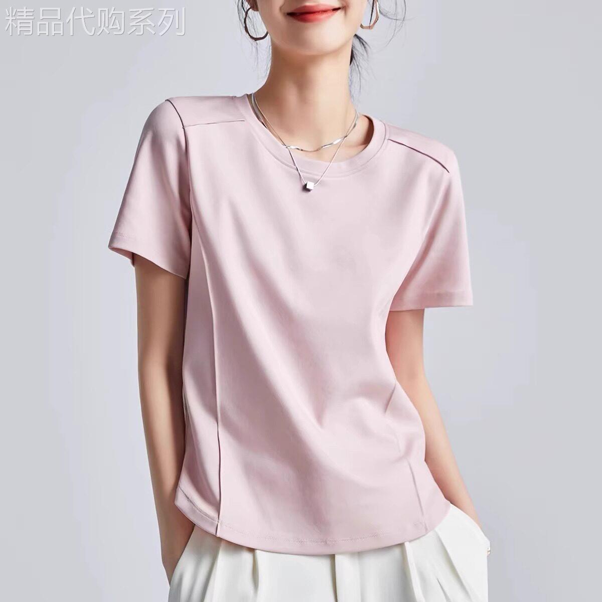 潮牌大码白色正肩短袖t恤女夏季2026年新款韩版气质修身显瘦上衣