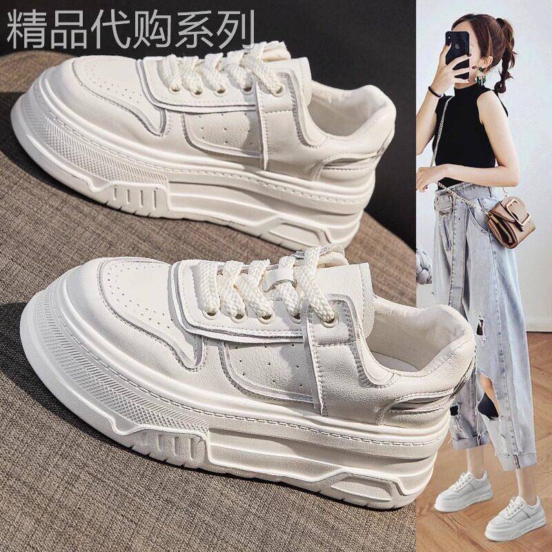 真皮轻便松糕厚底小白鞋女2025秋季新款韩版潮流百搭运动休闲板鞋