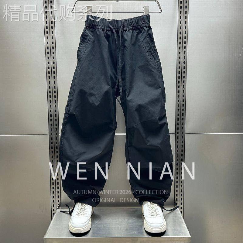 韩国WEN NIAN百搭阔腿速干运动裤男2026夏季薄款大尺码弯刀长裤潮