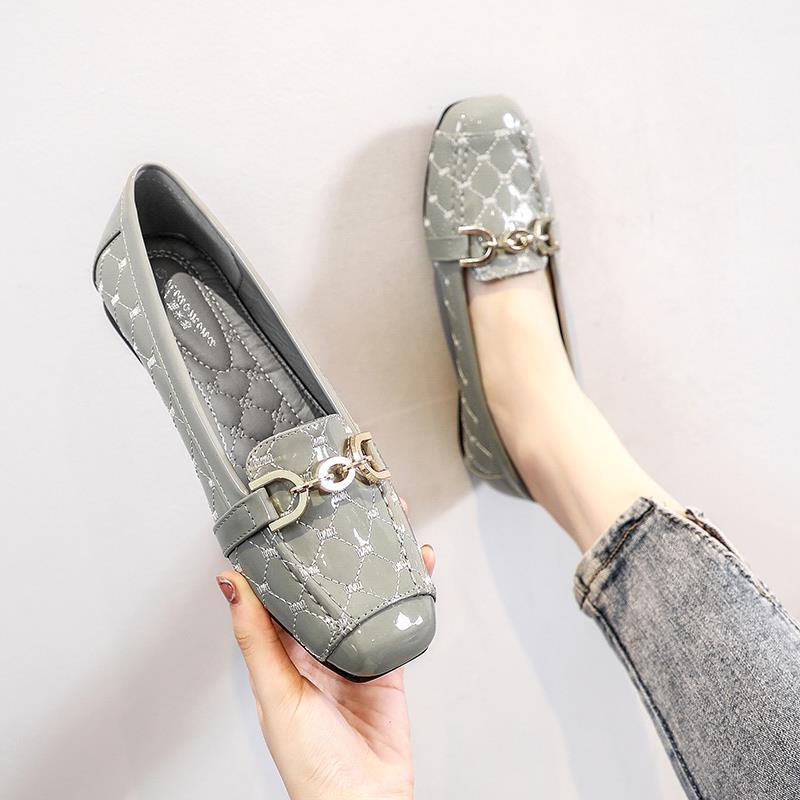 店主自留新款~方头平底单鞋女2024春秋真皮浅口百搭一脚蹬豆豆鞋