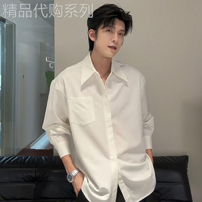 轻熟英伦雅痞衬衫男秋季长袖chic韩系垂坠高级感宽松慵懒风上衣