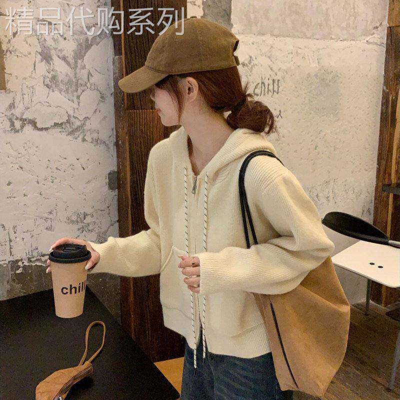 针织卫衣外套女2026春秋季新款连帽拉链开衫软糯宽松休闲外搭上衣