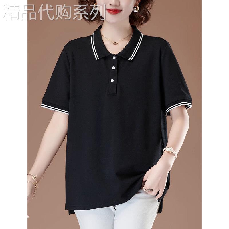 polo领短袖T恤女2026年新款胖mm大尺码女装洋派夏装翻领上衣