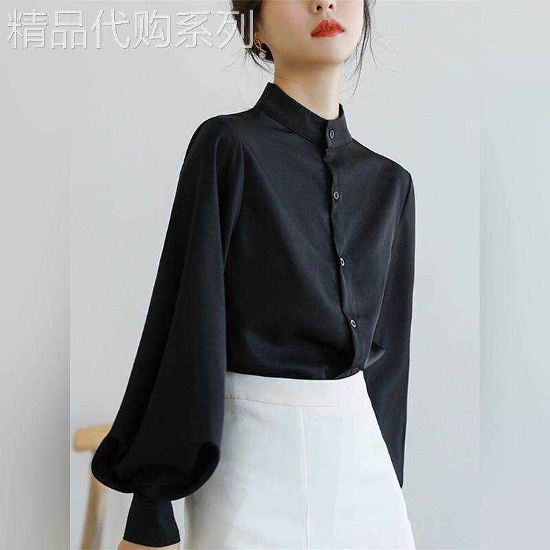 潮牌高级感衬衫女2026春秋新款灯笼袖超好看立领搭马面裙衬衣上衣